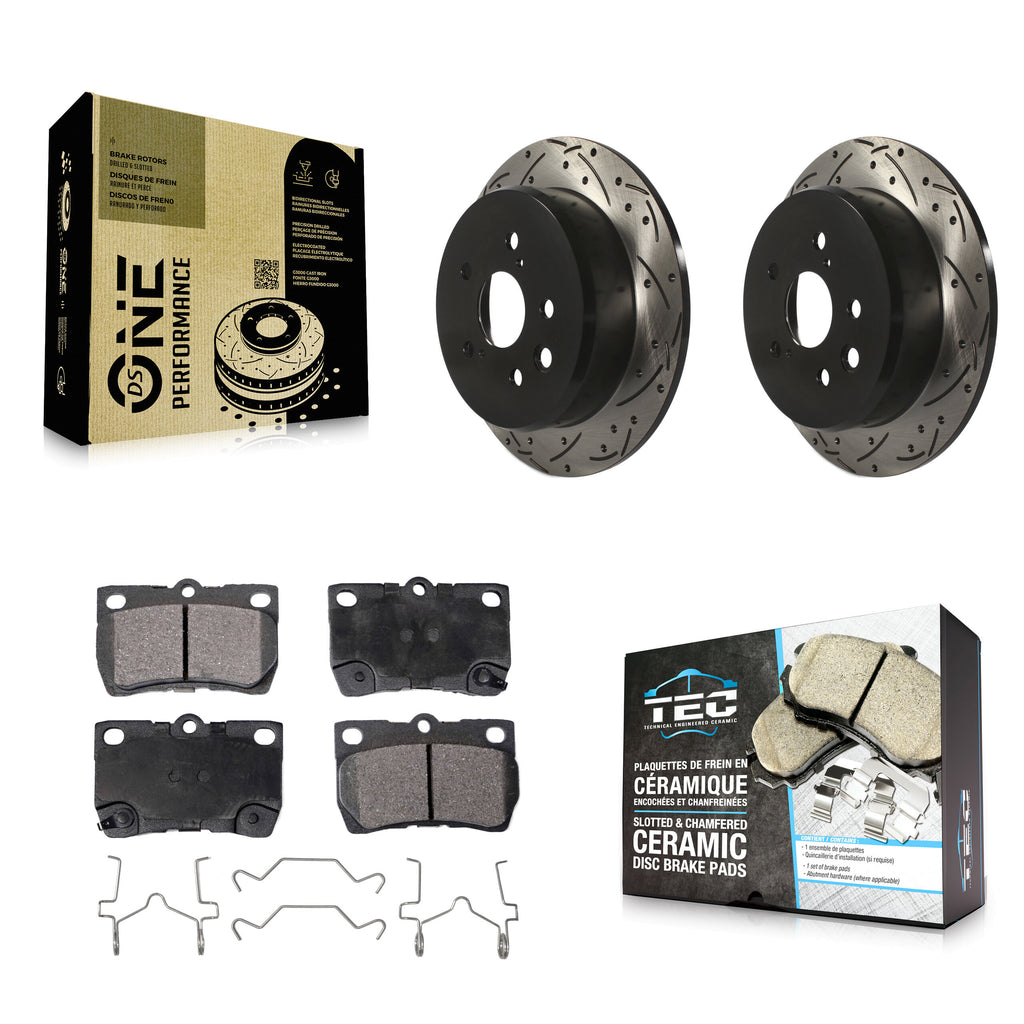 Rear Coated Drilled Slotted Disc Brake Rotor And Ceramic Pad Kit For Lexus IS250
