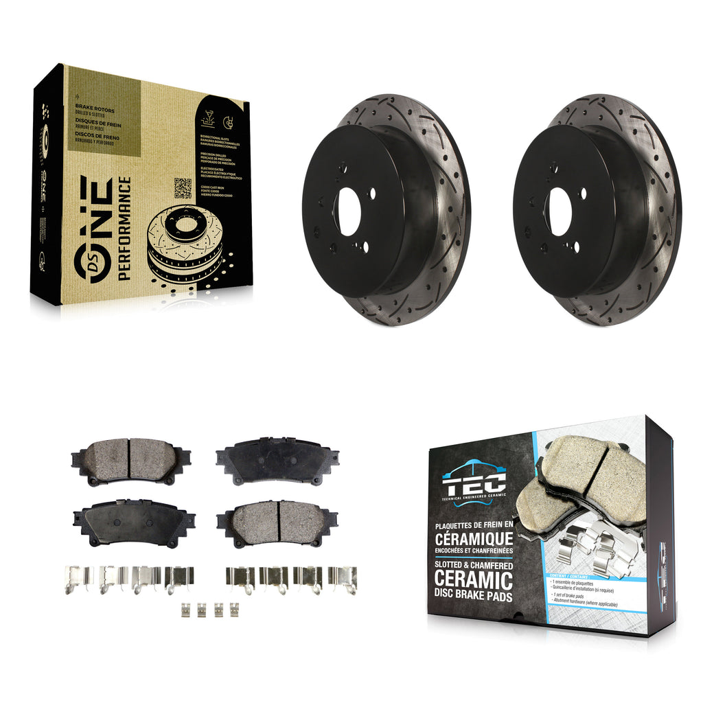 Rear Drilled Slot Brake Rotor Ceramic Pad Kit For Toyota Highlander Sienna Lexus