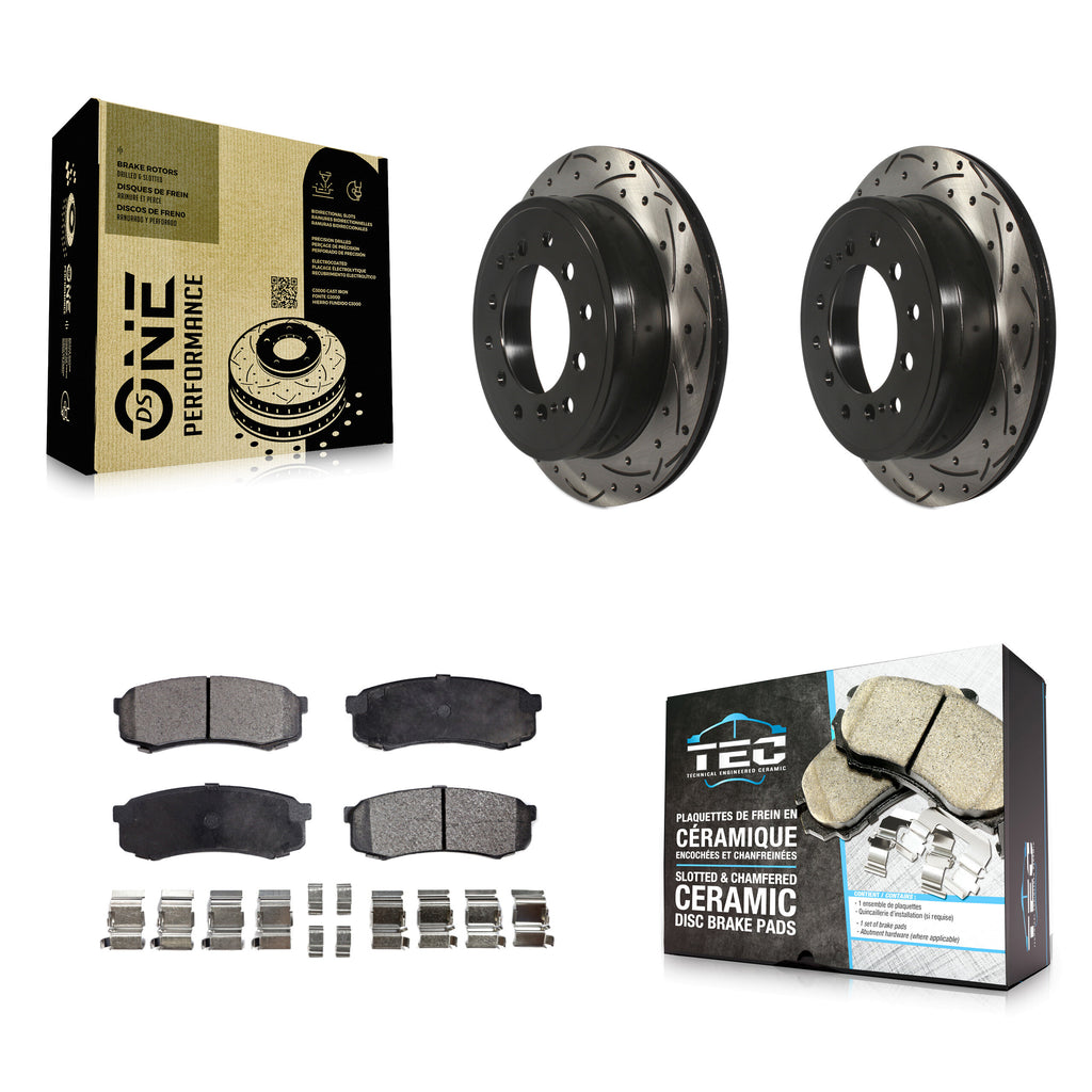 Rear Drilled Slot Brake Rotors Ceramic Pad Kit For Toyota 4Runner Lexus GX460 FJ