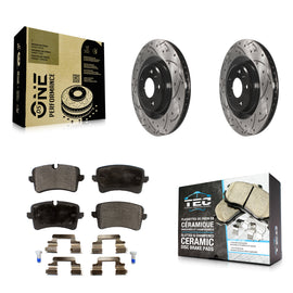 Rear Drill Slot Brake Rotor Ceramic Pad Kit For Audi A6 Quattro A7 Porsche Macan