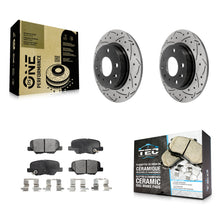 Charger l'image dans la galerie, Rear Coated Drilled Slotted Disc Brake Rotor &amp; Ceramic Pad Kit For Mazda 3 Sport