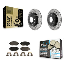 Charger l'image dans la galerie, Rear Coated Drilled Slotted Disc Brake Rotor &amp; Ceramic Pad Kit For Mazda 3 Sport