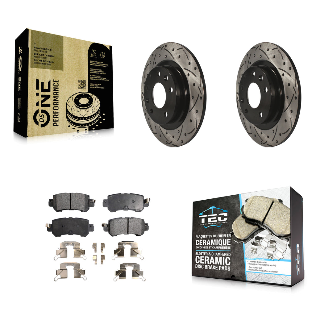 [Rear] 2016-2018 Mazda CX-3 Performance Drilled & Slotted Brake Rotor & Ceramic Pads Kit For Max Braking