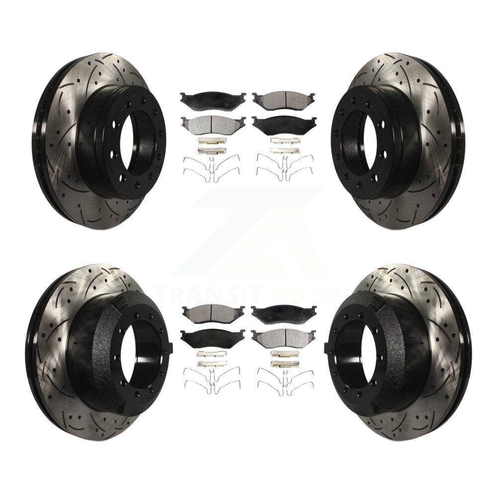 Front Rear Drill Slot Disc Brake Rotor Ceramic Pad Kit For Ford F-450 Super Duty