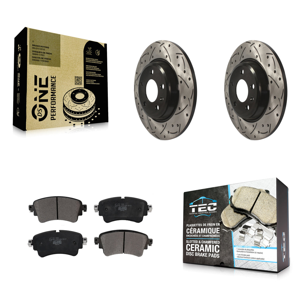 [Rear] 2017-2019 Audi A4 Quattro Performance Drilled & Slotted Brake Rotor & Ceramic Pads Kit For Max Braking