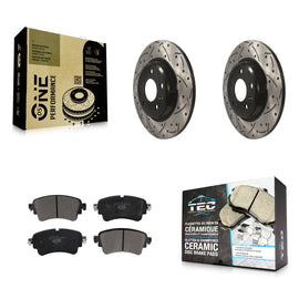 [Rear] 2017-2019 Audi A4 Quattro Performance Drilled & Slotted Brake Rotor & Ceramic Pads Kit For Max Braking
