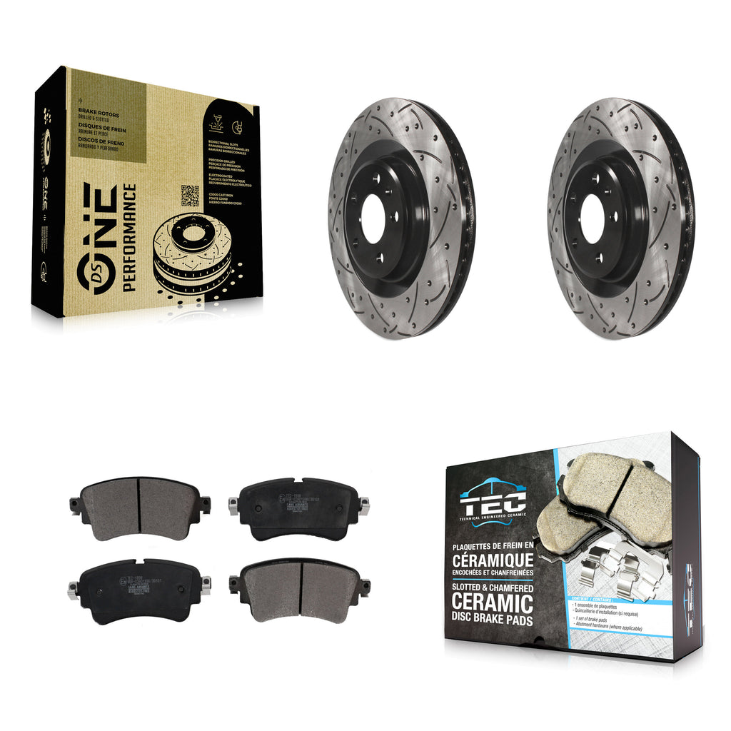 Rear Drilled Slot Brake Rotor Ceramic Pad Kit For Audi Q5 A4 A5 Quattro A6 S5 S4