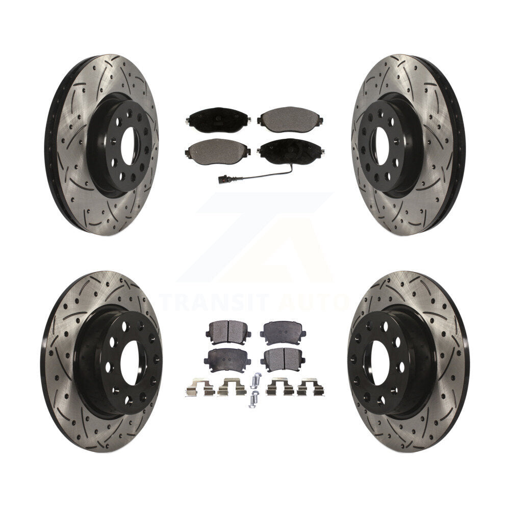 Front Rear Coated Drill Slot Disc Brake Rotor Ceramic Pad Kit For Volkswagen GTI