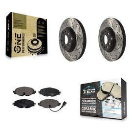 Front Drill Slot Brake Rotors Ceramic Pad Kit For Volkswagen Audi GTI A3 Quattro