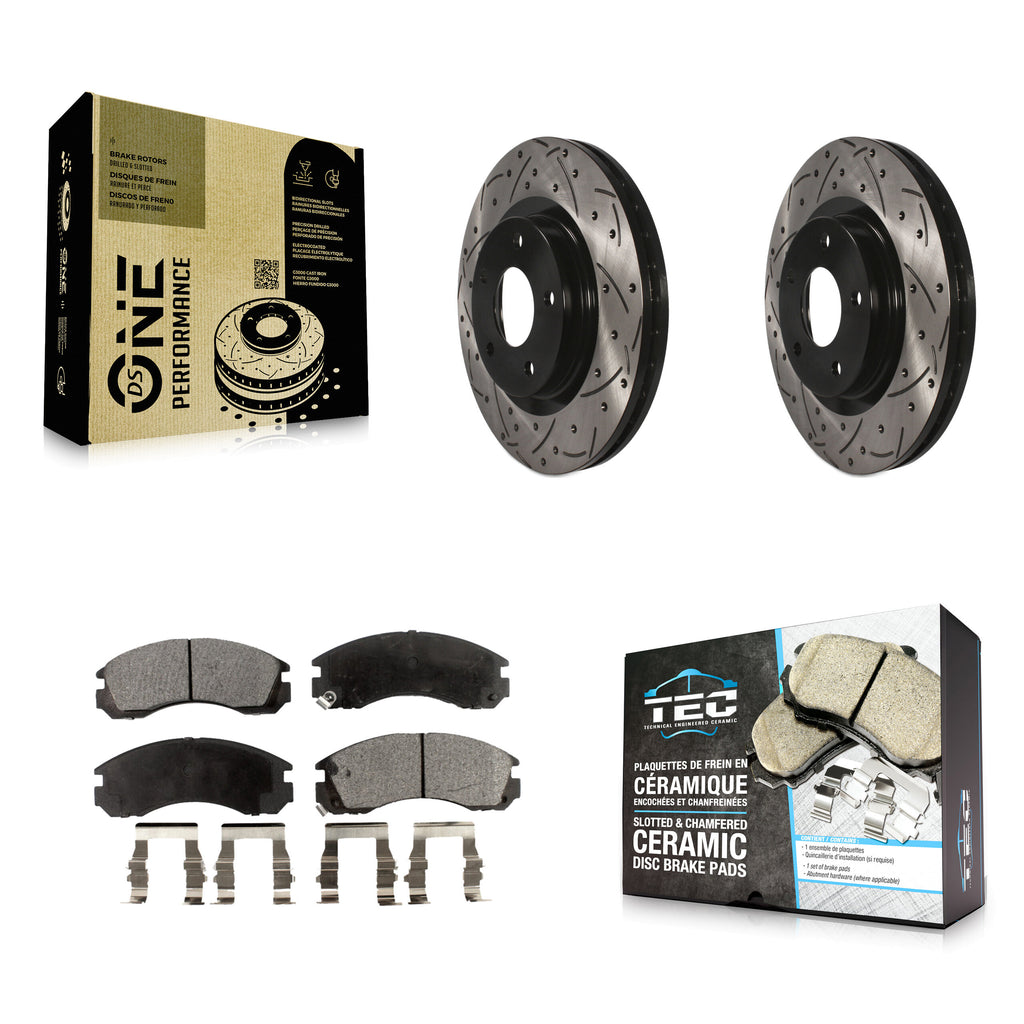 Front Coated Drilled Slot Disc Brake Rotor Ceramic Pad Kit For Mitsubishi Lancer