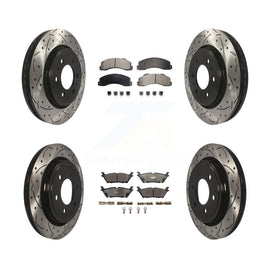 Front Rear Coated Drilled Slot Disc Brake Rotor & Ceramic Pad Kit For Ford F-150