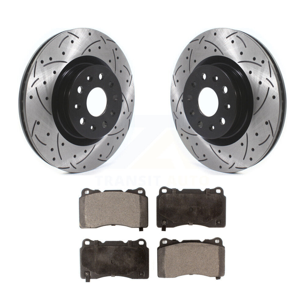 Front Drill Slot Disc Brake Rotor Ceramic Pad Kit For Cadillac CTS CT6 Chevrolet