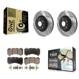 Front Coated Drilled Slotted Disc Brake Rotor & Ceramic Pad Kit For Cadillac CTS