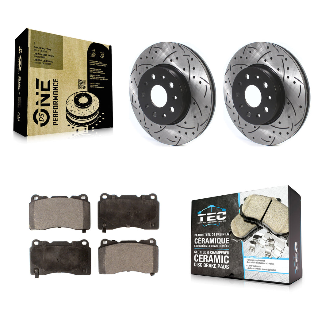Front Drilled Slot Brake Rotor Ceramic Pad Kit For Chevrolet Camaro Cadillac CTS