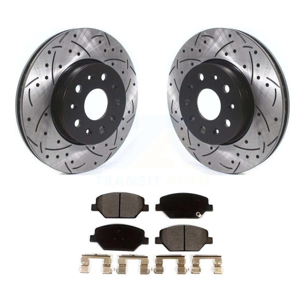 Front Coated Drilled Slot Disc Brake Rotors Ceramic Pad Kit For Chevrolet Camaro