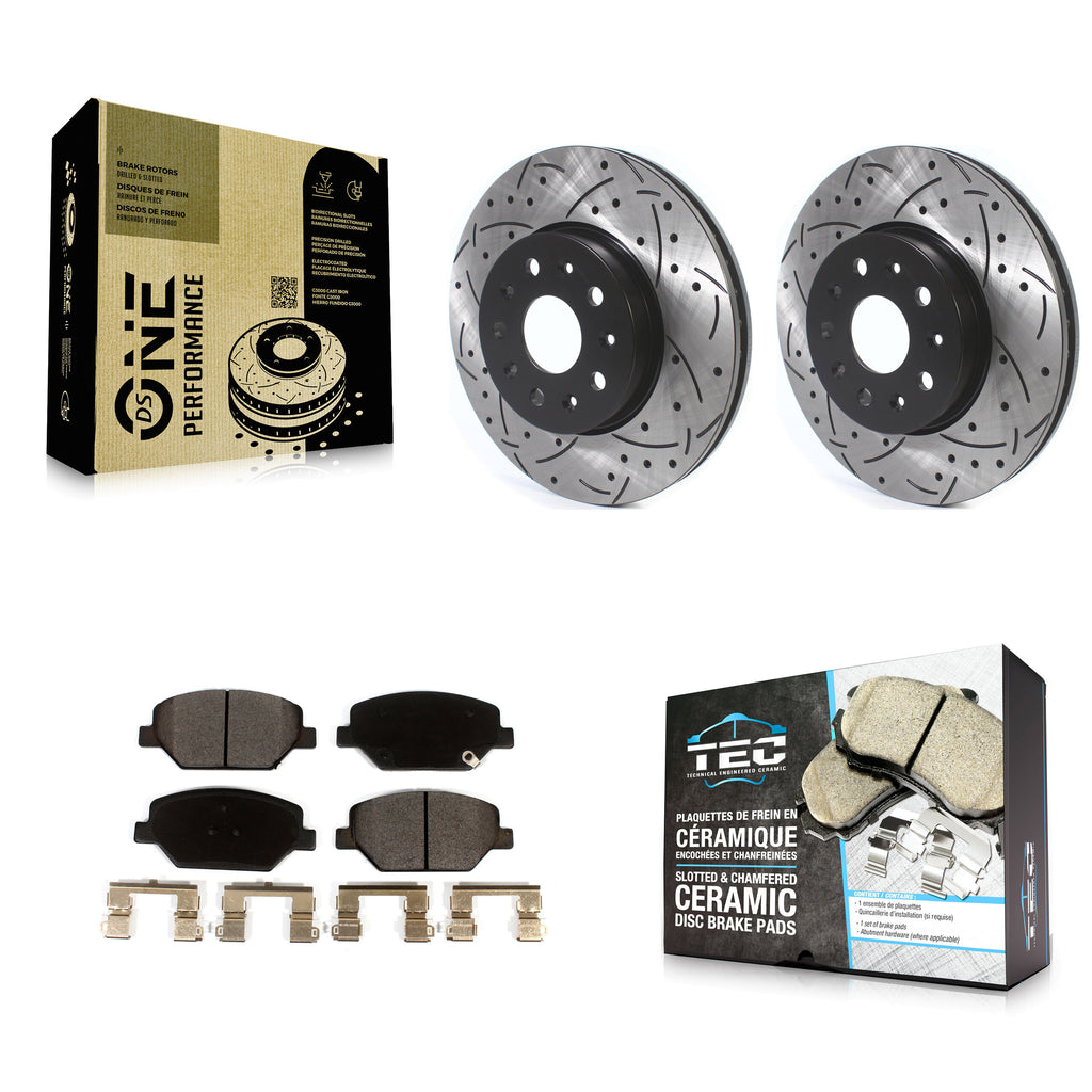 Front Coated Drilled Slot Disc Brake Rotors Ceramic Pad Kit For Chevrolet Camaro