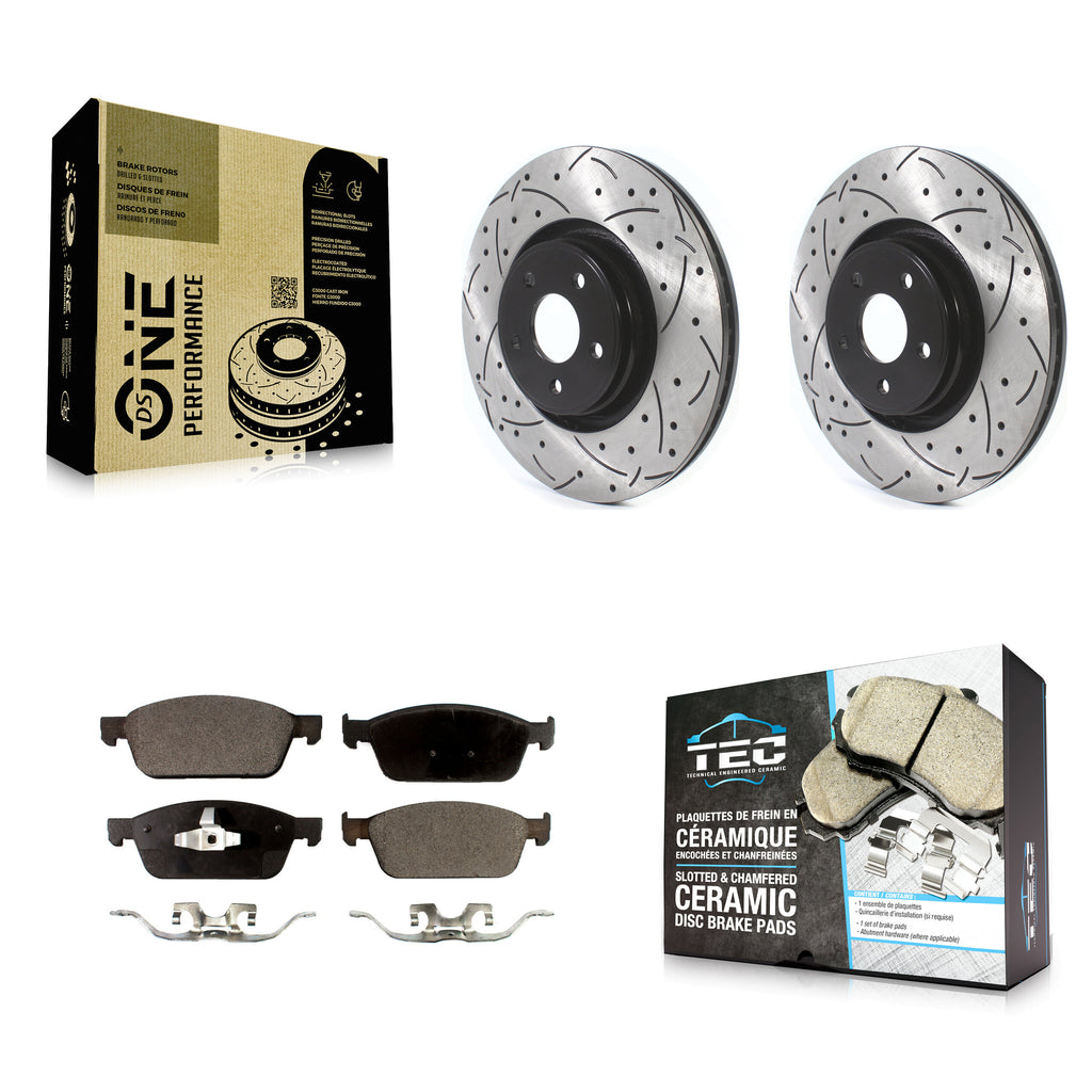 Front Drilled Slot Disc Brake Rotor & Ceramic Pad Kit For Ford Focus Lincoln MKC