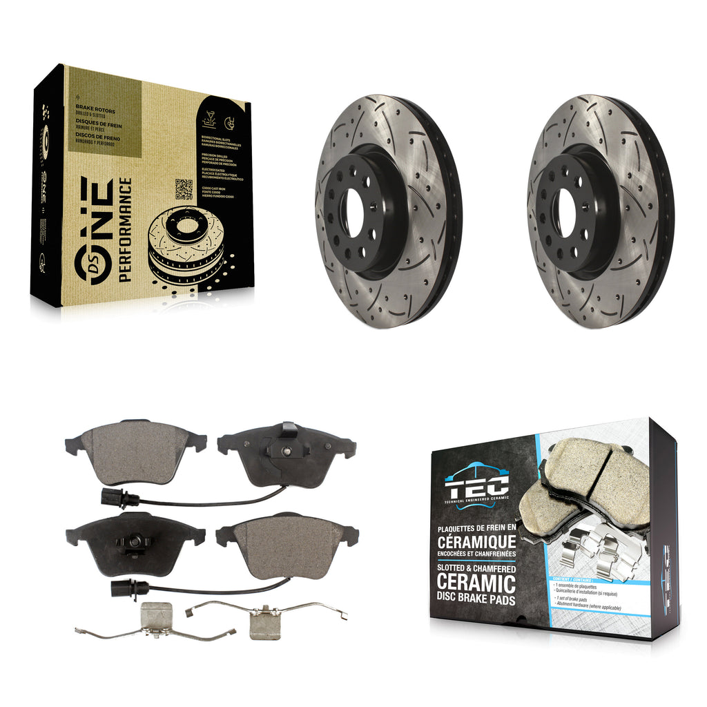 Front Coat Drill Slot Disc Brake Rotors Ceramic Pad Kit For Volkswagen CC Passat