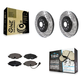 Front Drilled Slot Brake Rotor Ceramic Pad Kit For Volkswagen Golf Audi A3 Jetta