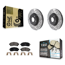 Charger l'image dans la galerie, Front Coated Drilled Slotted Disc Brake Rotor Ceramic Pad Kit For Subaru Impreza