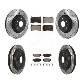 Front Rear Coated Drilled Slot Disc Brake Rotor Ceramic Pad Kit For Cadillac CTS