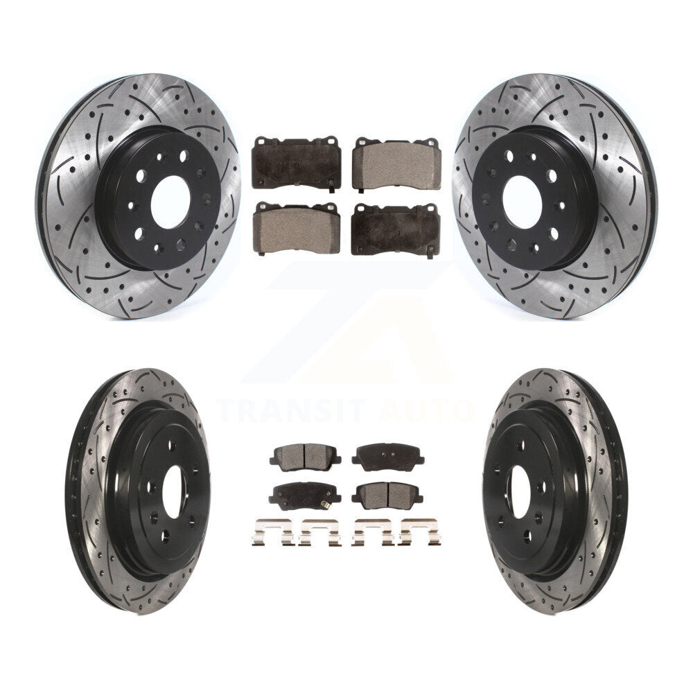 Front Rear Coated Drilled Slot Disc Brake Rotor Ceramic Pad Kit For Cadillac CTS