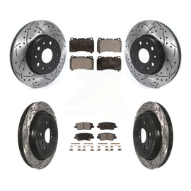 Front Rear Coated Drilled Slot Disc Brake Rotor Ceramic Pad Kit For Cadillac CTS