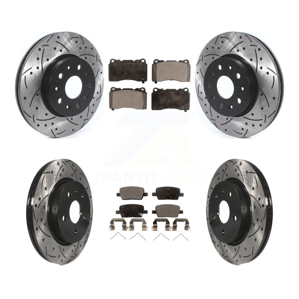 Front Rear Coat Drill Slot Disc Brake Rotor Ceramic Pad Kit For Chevrolet Camaro