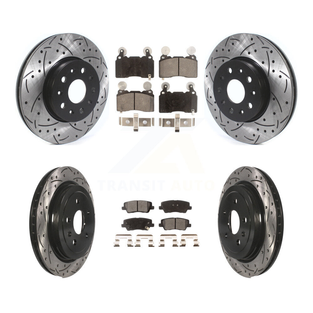 Front Rear Coated Drilled Slot Disc Brake Rotor Ceramic Pad Kit For Cadillac CTS