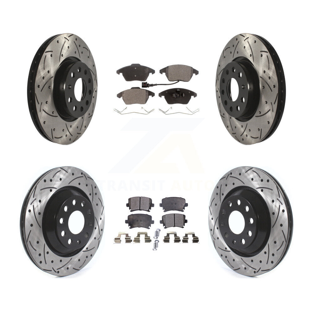 Front Rear Drill Slot Disc Brake Rotors Ceramic Pad Kit For Volkswagen Passat CC