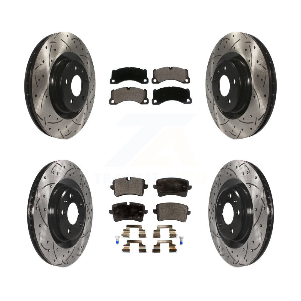 [Front+Rear] 2017 Porsche Macan Base Performance Drilled & Slotted Brake Rotor & Ceramic Pads Kit For Max Braking