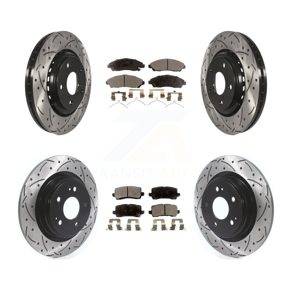 Front Rear Coated Drilled Slotted Disc Brake Rotor Ceramic Pad Kit For Acura MDX