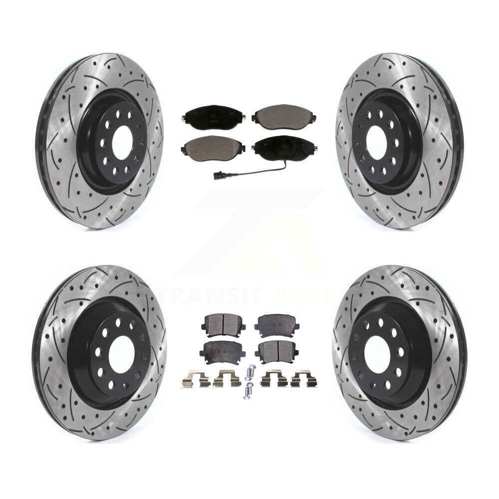 Front Rear Coated Drill Slot Disc Brake Rotor Ceramic Pad Kit For Volkswagen GTI