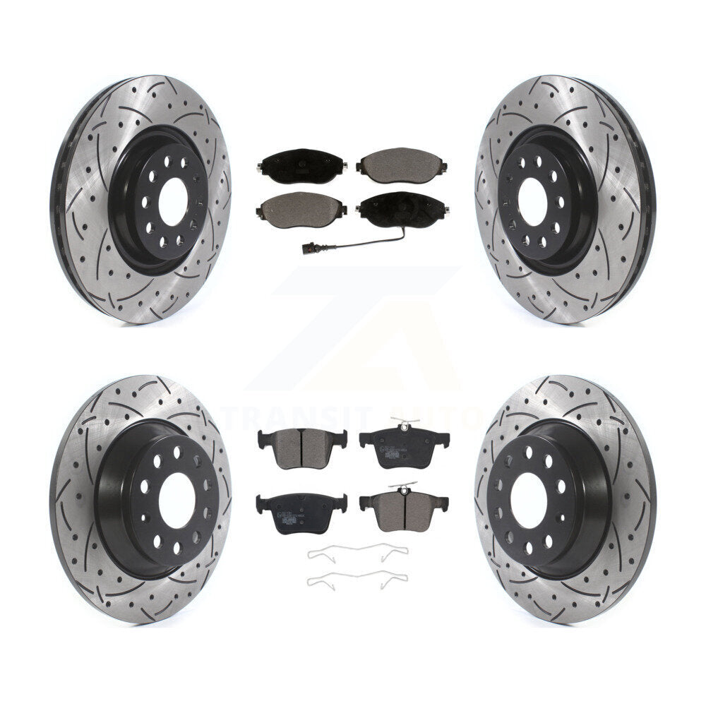 Front Rear Drilled Slot Brake Rotors Ceramic Pad Kit For Volkswagen Tiguan Jetta