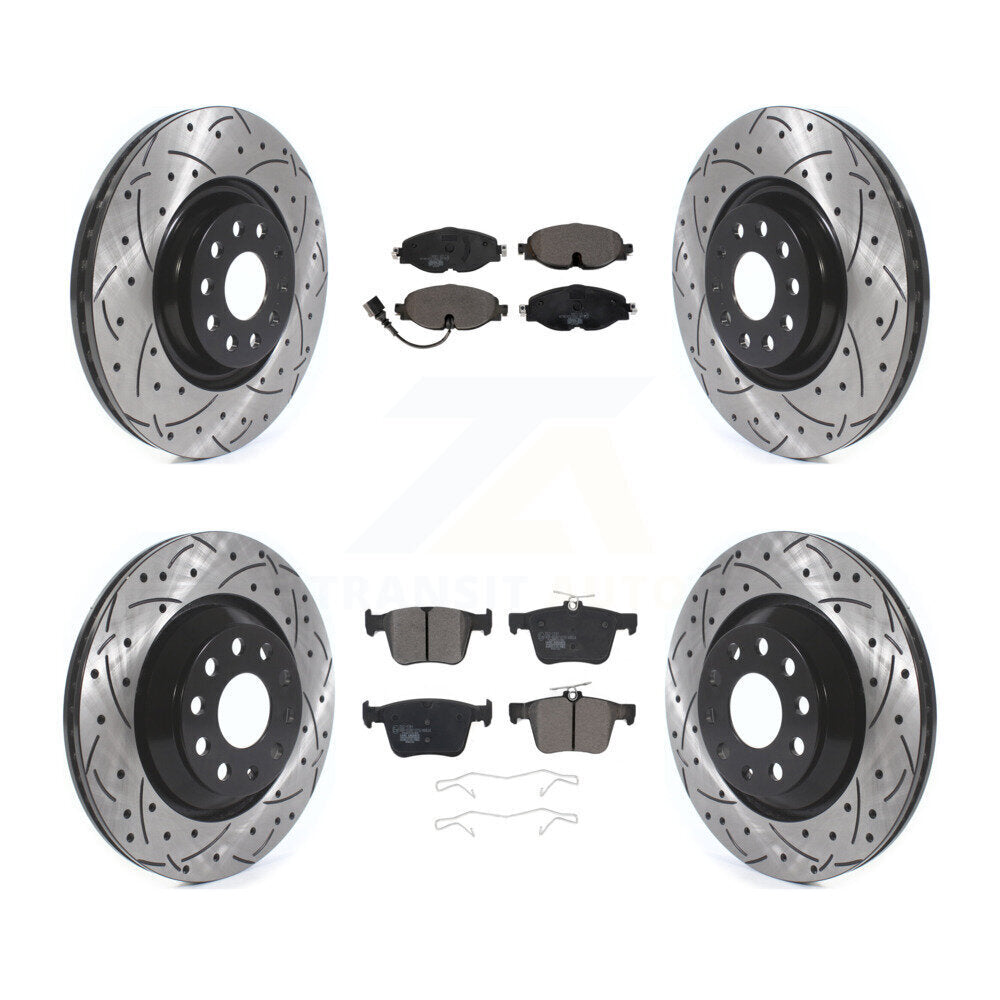 [Front+Rear] 19-20 Audi A3 Quattro Performance Drilled & Slotted Brake Rotor & Ceramic Pads Kit For Max Braking