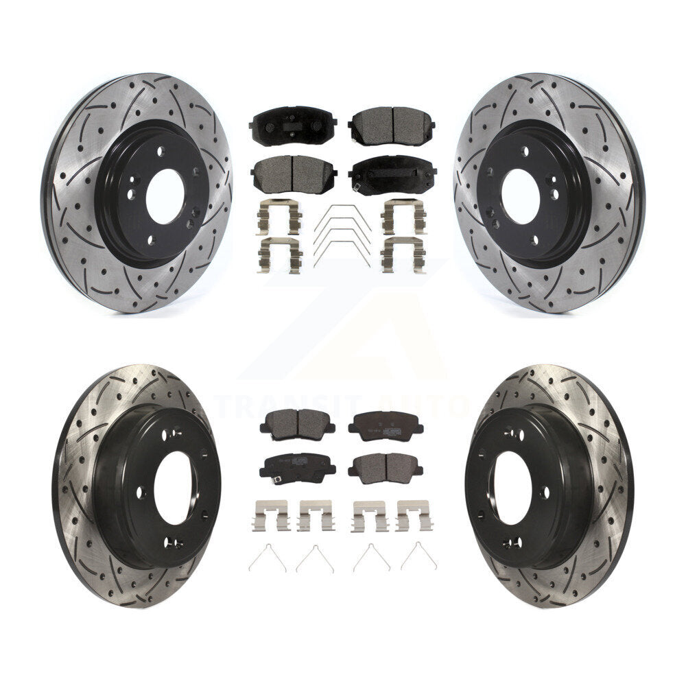 [Front+Rear] 2021-2022 Kia Forte 1.6L Performance Drilled & Slotted Brake Rotor & Ceramic Pads Kit For Max Braking