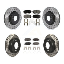 Charger l'image dans la galerie, [Front+Rear] 2021-2022 Kia Forte 1.6L Performance Drilled &amp; Slotted Brake Rotor &amp; Ceramic Pads Kit For Max Braking