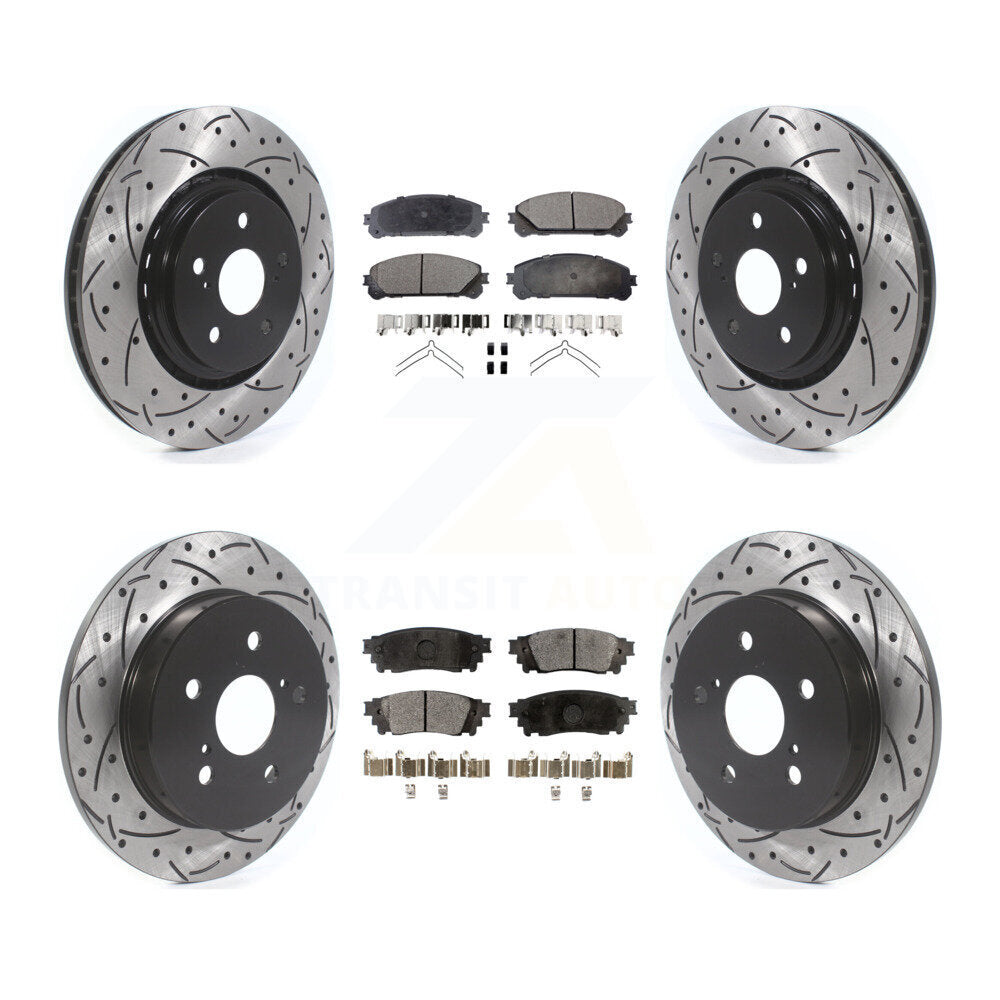 Front Rear Drilled Slot Brake Rotors Ceramic Pad Kit For Toyota Camry Avalon TRD