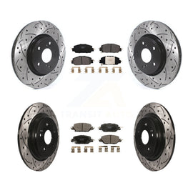 Front Rear Coated Drilled Slot Disc Brake Rotor & Ceramic Pad Kit For Honda CR-V