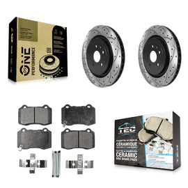 Rear Drilled Slot Brake Rotors Ceramic Pad Kit For Chevrolet Camaro Cadillac CTS