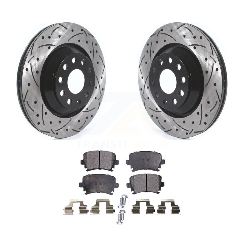 Rear Drill Slot Brake Rotors Ceramic Pad Kit For Volkswagen CC Passat GTI Golf R