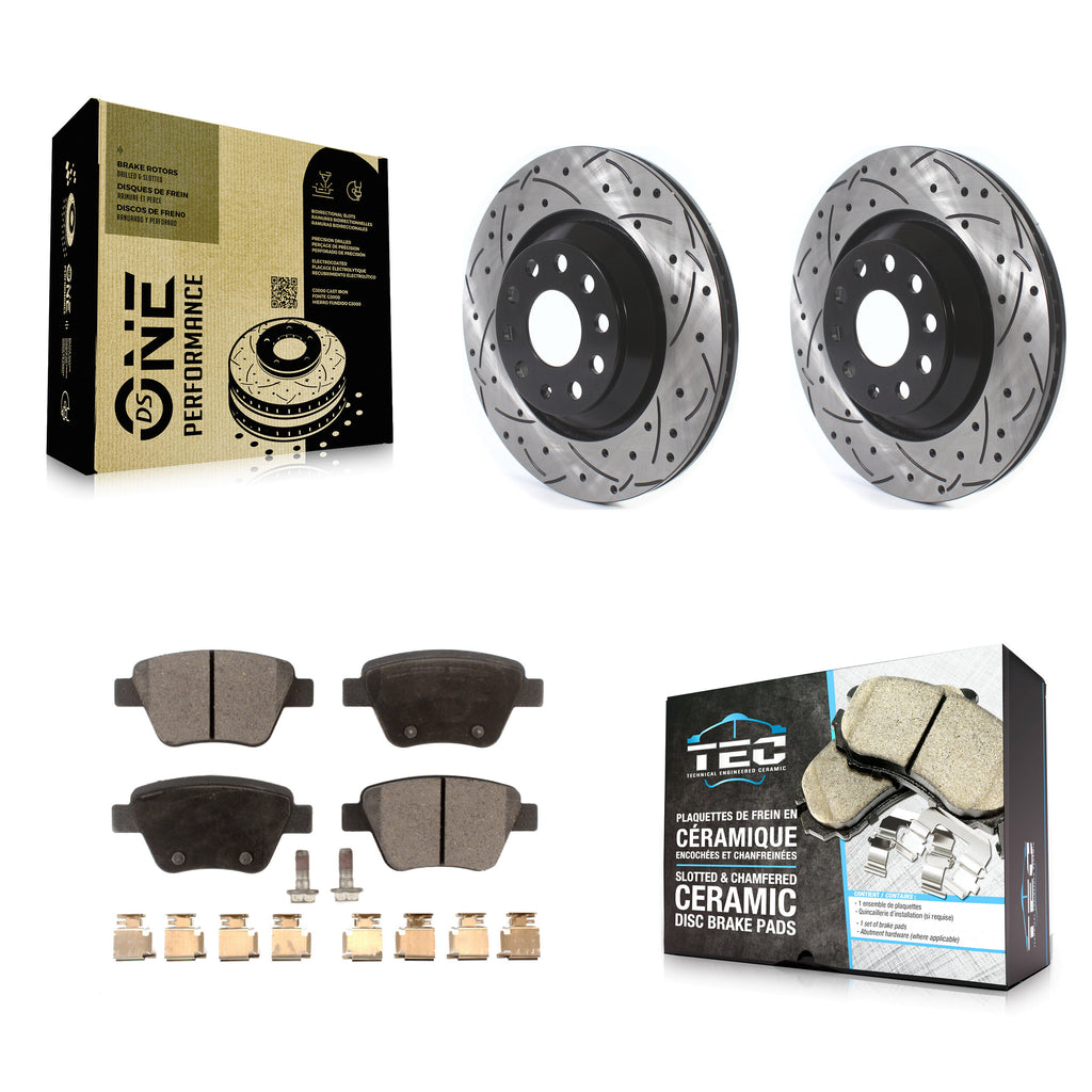 Rear Coated Drilled Slotted Disc Brake Rotors Ceramic Pad Kit For Volkswagen GTI