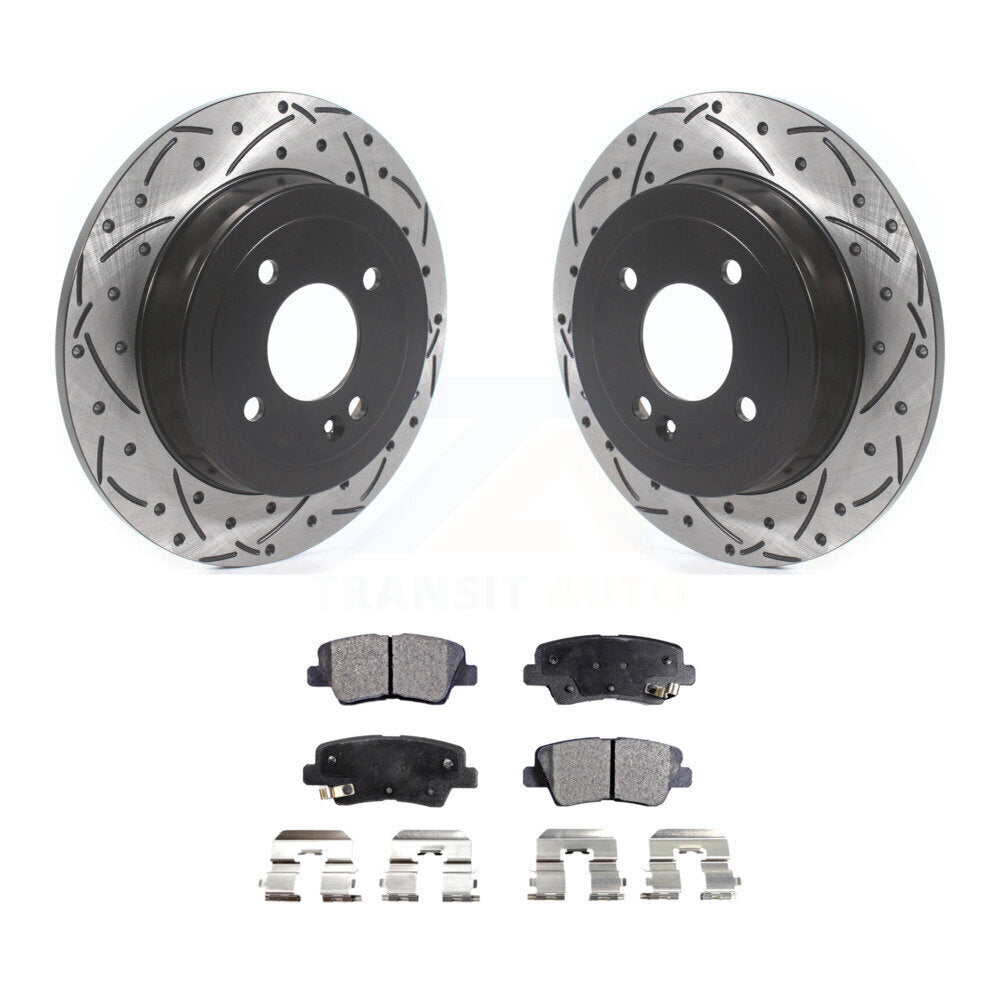 Rear Coat Drill Slot Disc Brake Rotor Ceramic Pad Kit For Hyundai Accent Kia Rio