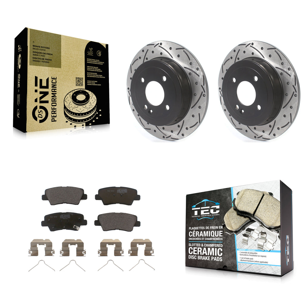 Rear Coat Drill Slot Disc Brake Rotor Ceramic Pad Kit For Hyundai Accent Kia Rio