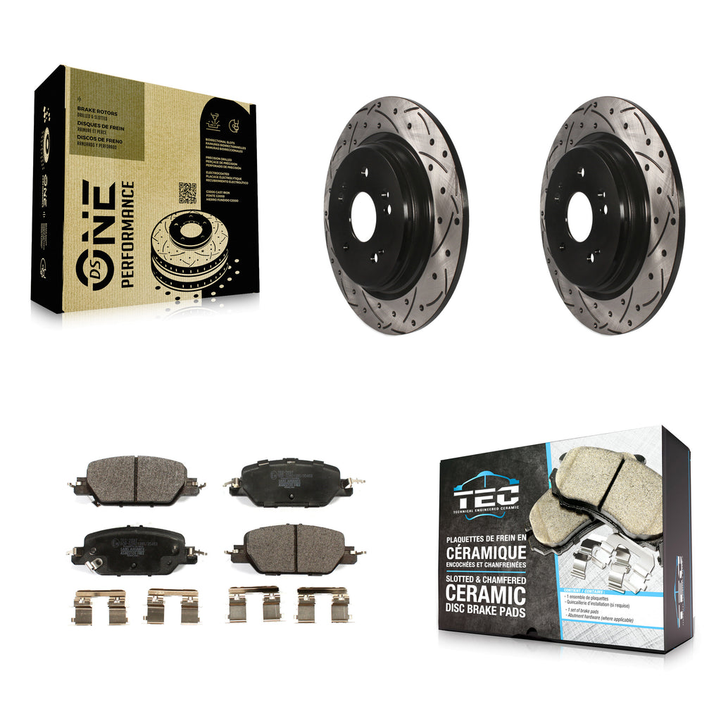 [Rear] 2017-2022 Honda CR-V Performance Drilled & Slotted Brake Rotor & Ceramic Pads Kit For Max Braking