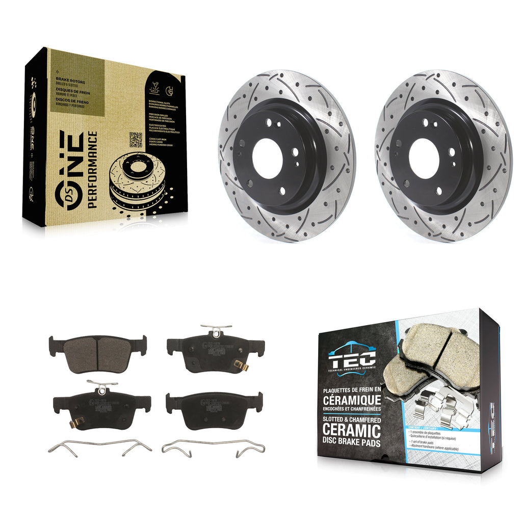 Rear Coated Drilled Slotted Disc Brake Rotor And Ceramic Pad Kit For Honda Civic