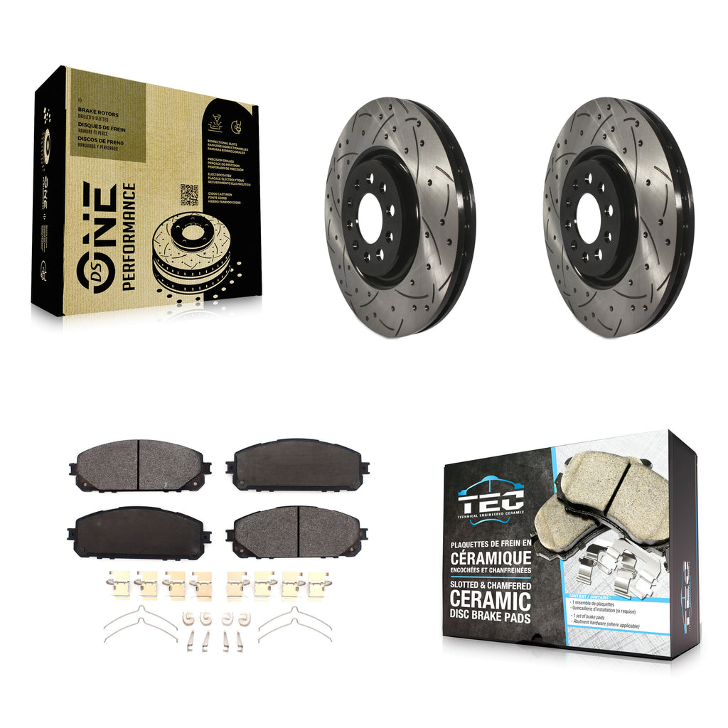 Front Coated Drilled Slotted Disc Brake Rotors Ceramic Pad Kit For Jeep Cherokee