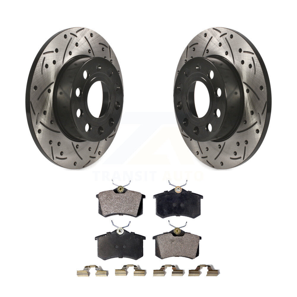 Rear Coated Drilled Slotted Disc Brake Rotor Ceramic Pad Kit For Volkswagen Golf