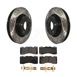 [Front] 2015 Ford Mustang V6 Performance Drilled & Slotted Brake Rotor & Ceramic Pads Kit For Max Braking