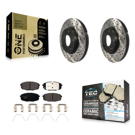 Front Drill Slot Brake Rotors Ceramic Pad Kit For Kia Soul Hyundai Kona Forte GT
